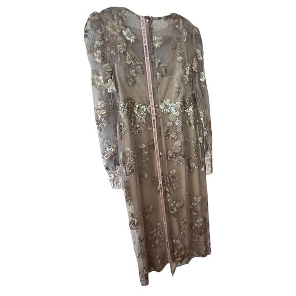 Mac Duggle Beige Embellished High Neck Long Sleeve Midi Dress sz 8 Style #70237 - Picture 2 of 8